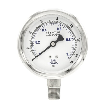 Pic Gauges 4 in Dial, 1/2 in NPT Male Lower Location, Stainless Steel Case Material PRO-301D-402B-01